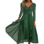 Flowing V Neck Chiffon Layered Alternative Fashion Midi Dress
