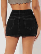 High Waist Stretch Denim Mini Skirt with Pocket Detail Slim Fit