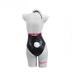 Daring Black Bodysuit Set with Pink Harness Details and Heart Cutout