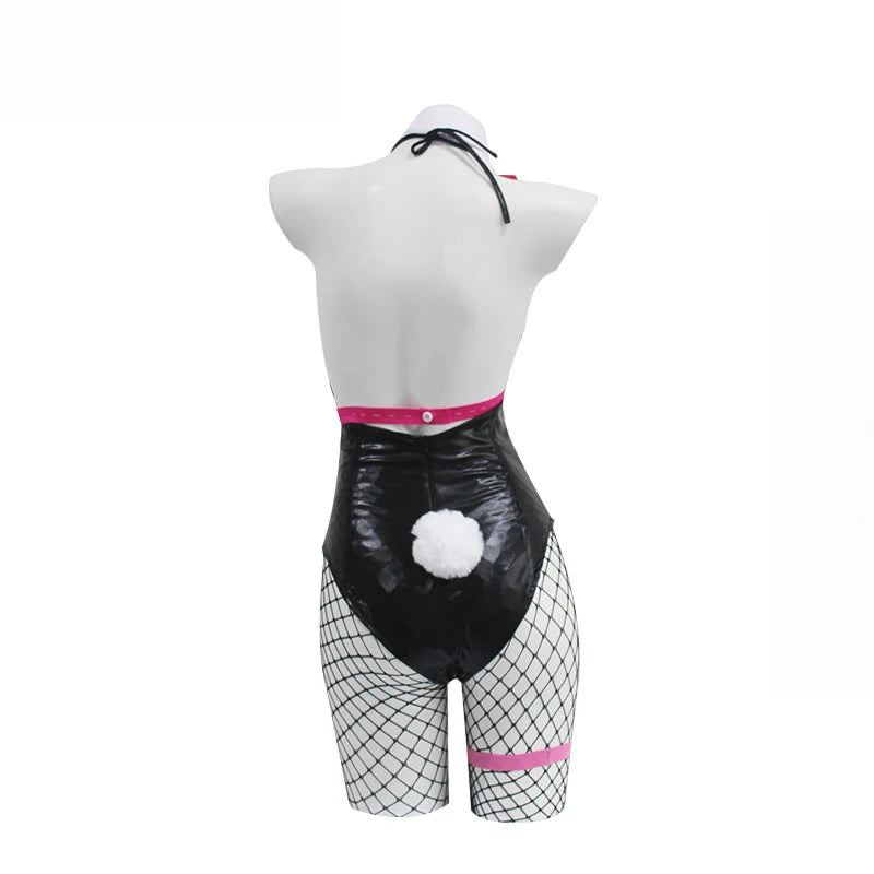Daring Black Bodysuit Set with Pink Harness Details and Heart Cutout