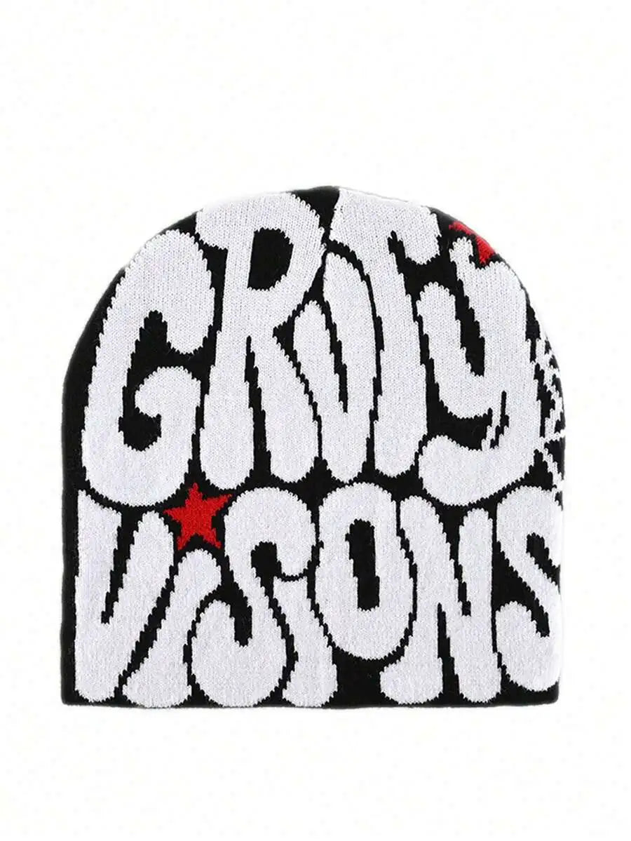Bold Typography Acrylic Knit Beanie for Contemporary Streetwear Winter Casual Everyday Fashion Style