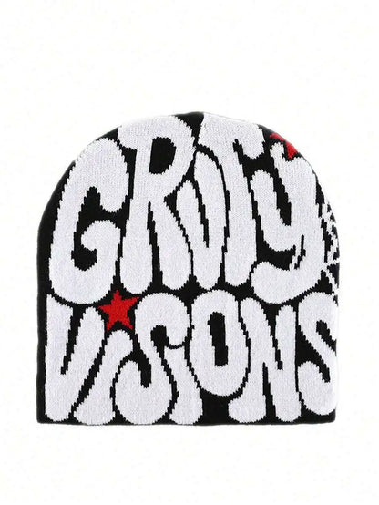 Bold Typography Acrylic Knit Beanie for Contemporary Streetwear Winter Casual Everyday Fashion Style