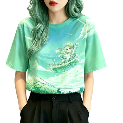 Sunset Adventure Anime Graphic Soft Cotton Kawaii Casual T-Shirt