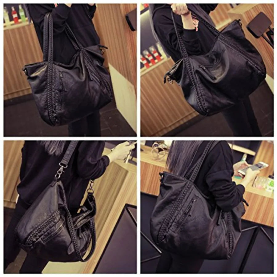 Oversized Slouchy Hobo Shoulder Bag with Soft Leather Look Finish