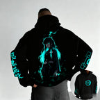 Dark Anime Cyber Streetwear Hoodie with Manga-Inspired Neon Character Artwork