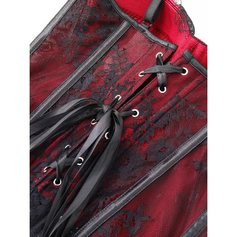 Lace Corset-Inspired Cami Top with Sheer Paneling and Adjustable Straps