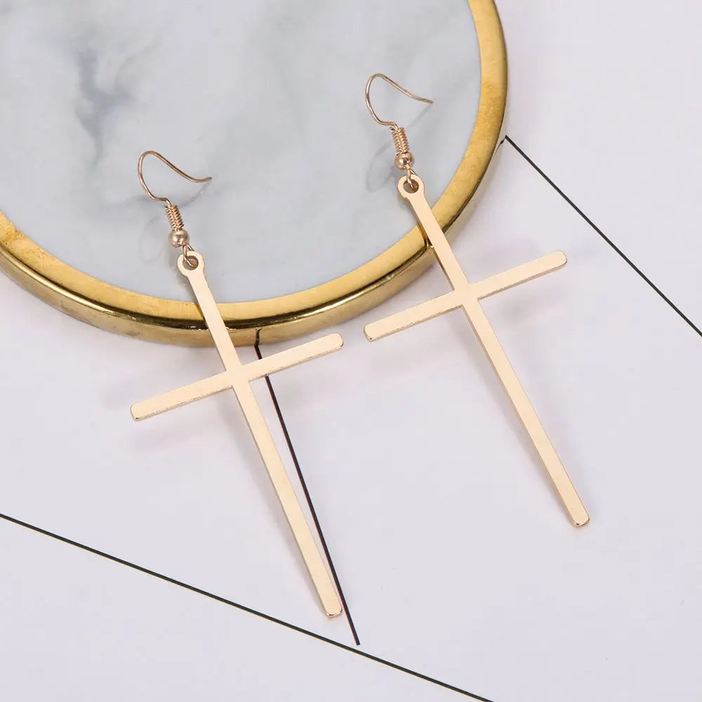 Oversized Cross Drop Earrings for Gothic Punk and Alternative Fashion Looks