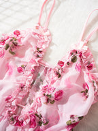 Floral Print Lightweight Slip Nightgown with Feminine Ruffle Trim