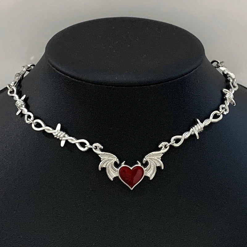 Barbed Heart Charm Choker Necklace for Gothic Y2K and Punk Styling
