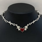 Barbed Heart Charm Choker Necklace for Gothic Y2K and Punk Styling