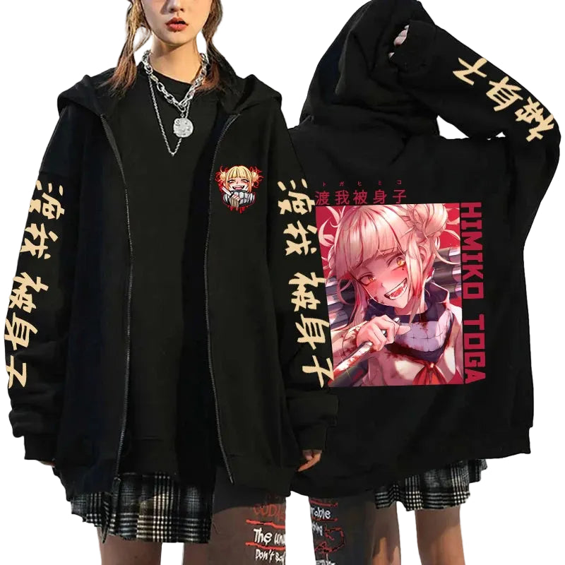 Anime Manga Zip Hoodie With Oversized Streetwear Character Artwork Design