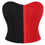 Bold Two-Tone Strapless Corset Top with Front Hook Closure and Defined Boning