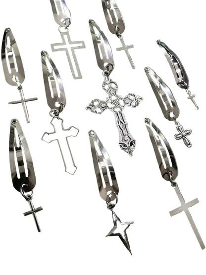 Gothic Cross Hair Clip Set Punk Streetwear Statement Accessories Collection