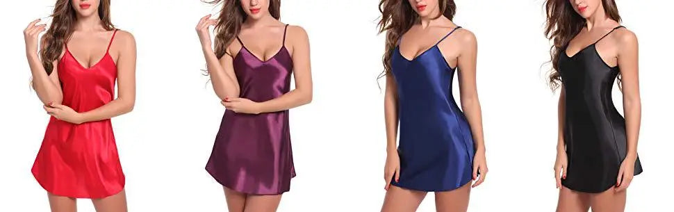 Vibrant Red Satin-Finish Slip Dress with Minimalist V-Neckline