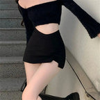 Asymmetrical High Waist Mini Skirt with Side Slit Slim Fit Silhouette