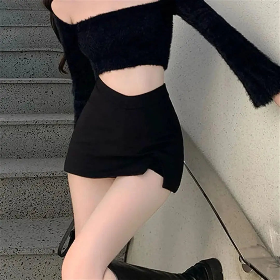 Asymmetrical High Waist Mini Skirt with Side Slit Slim Fit Silhouette