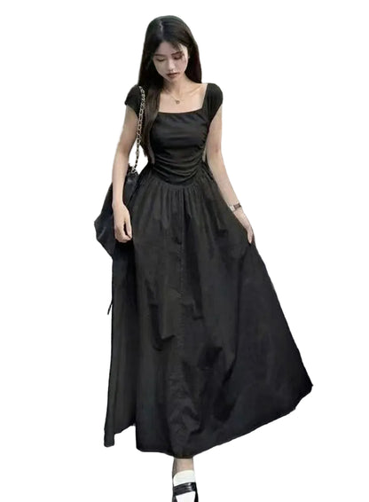 Dark Coquette Corset Maxi Dress with Elegant Gothic Streetwear Styling