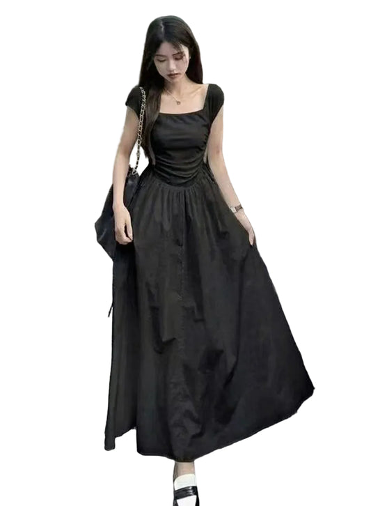 Dark Coquette Corset Maxi Dress with Elegant Gothic Streetwear Styling