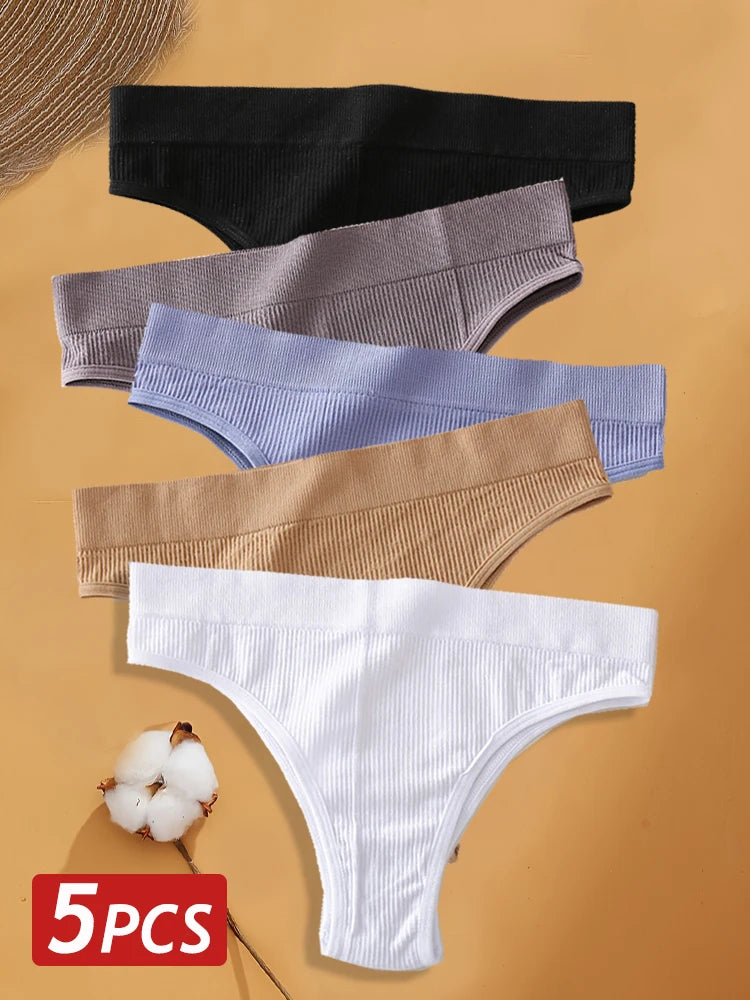 Seven-Piece Cotton Ribbed Low-Rise Bikini Panty Set