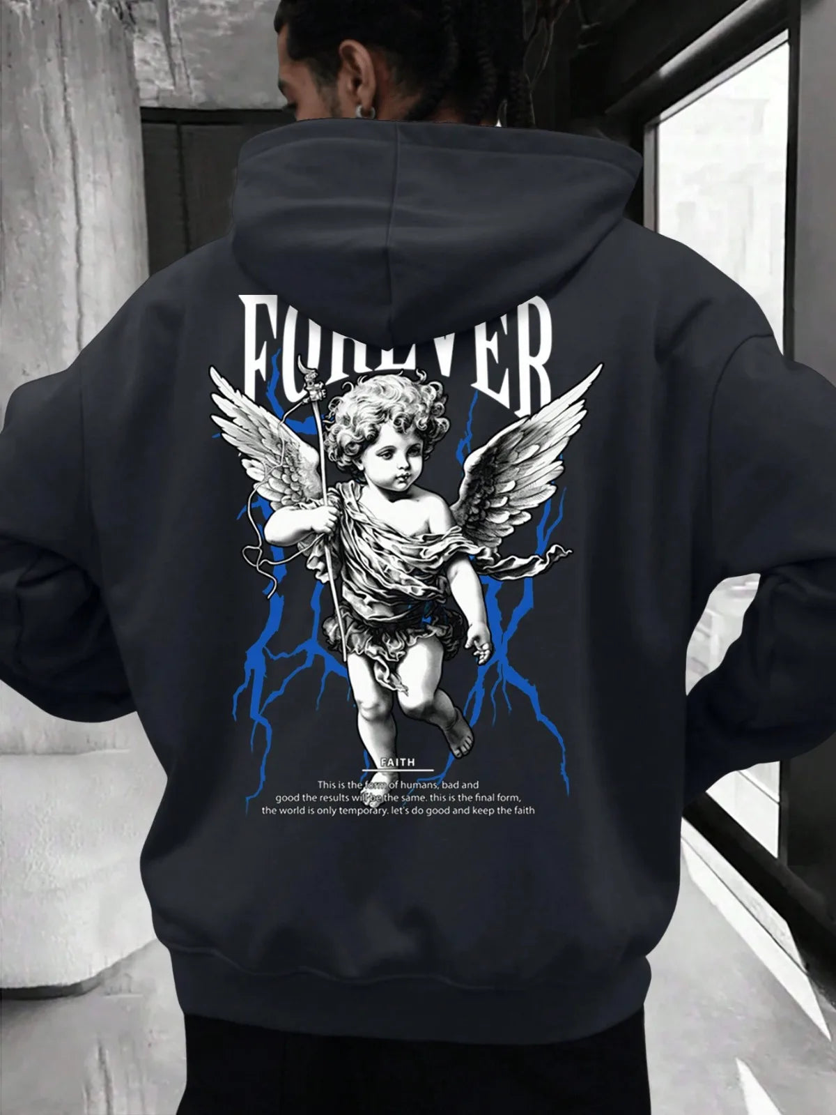 Anime Gothic Streetwear Hoodie with Retro Manga Angel Graphic Design