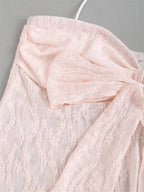 Lace Halter Crop Top with Bow Detail and Slim Fit Streetwear Camisole Design