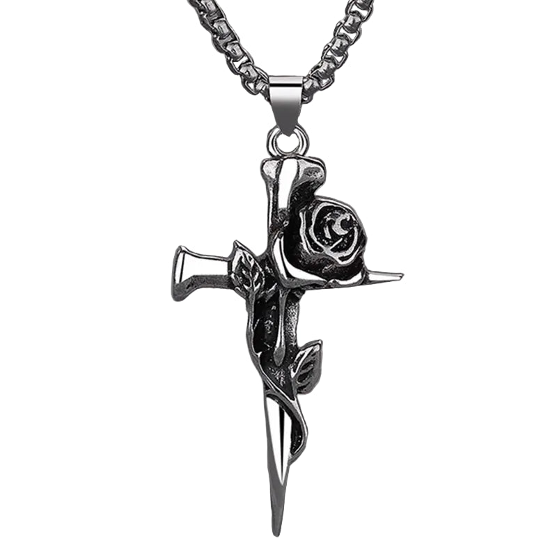 Vintage Rose Cross Pendant Necklace for Gothic Punk and Alternative Fashion