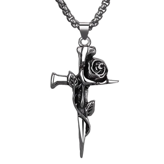 Vintage Rose Cross Pendant Necklace for Gothic Punk and Alternative Fashion