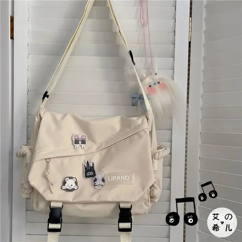 Large Capacity Nylon Crossbody Messenger Bag with Utility Pocket Streetwear Design