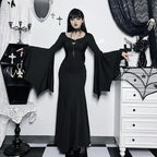 Elegant Gothic Mermaid Dress with Dramatic Sleeves and Dark Styling