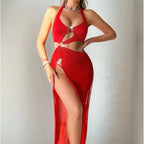 Bold Halter-Neck Cutout Maxi Dress with Metal Ring Hardware