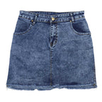 High Rise Distressed Edge Denim Mini Skirt With Clean Street Fit