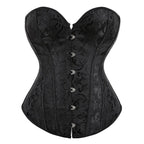 Classic Black Floral Jacquard Overbust Corset with Metal Busk Closure