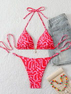 Vibrant Tropical Floral Print String Bikini Set with Sliding Triangle Top