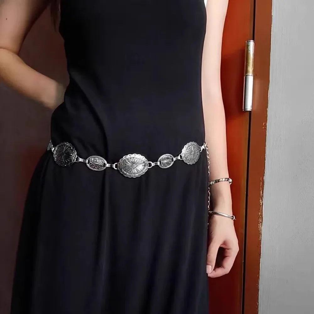Vintage Engraved Oval Waist Chain for Retro Inspired Statement Fashion