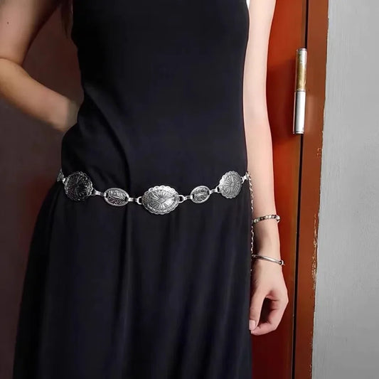 Vintage Engraved Oval Waist Chain for Retro Inspired Statement Fashion