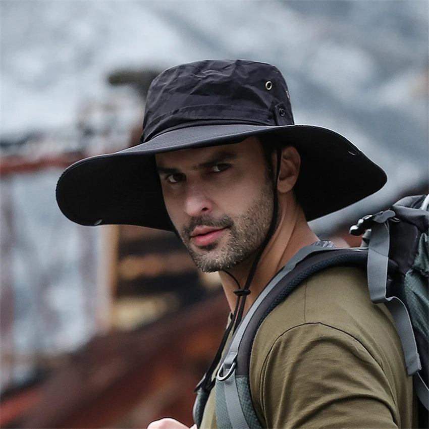 Wide Brim Outdoor Bucket Hat with Breathable Mesh Panels for Hiking Fishing and Travel
