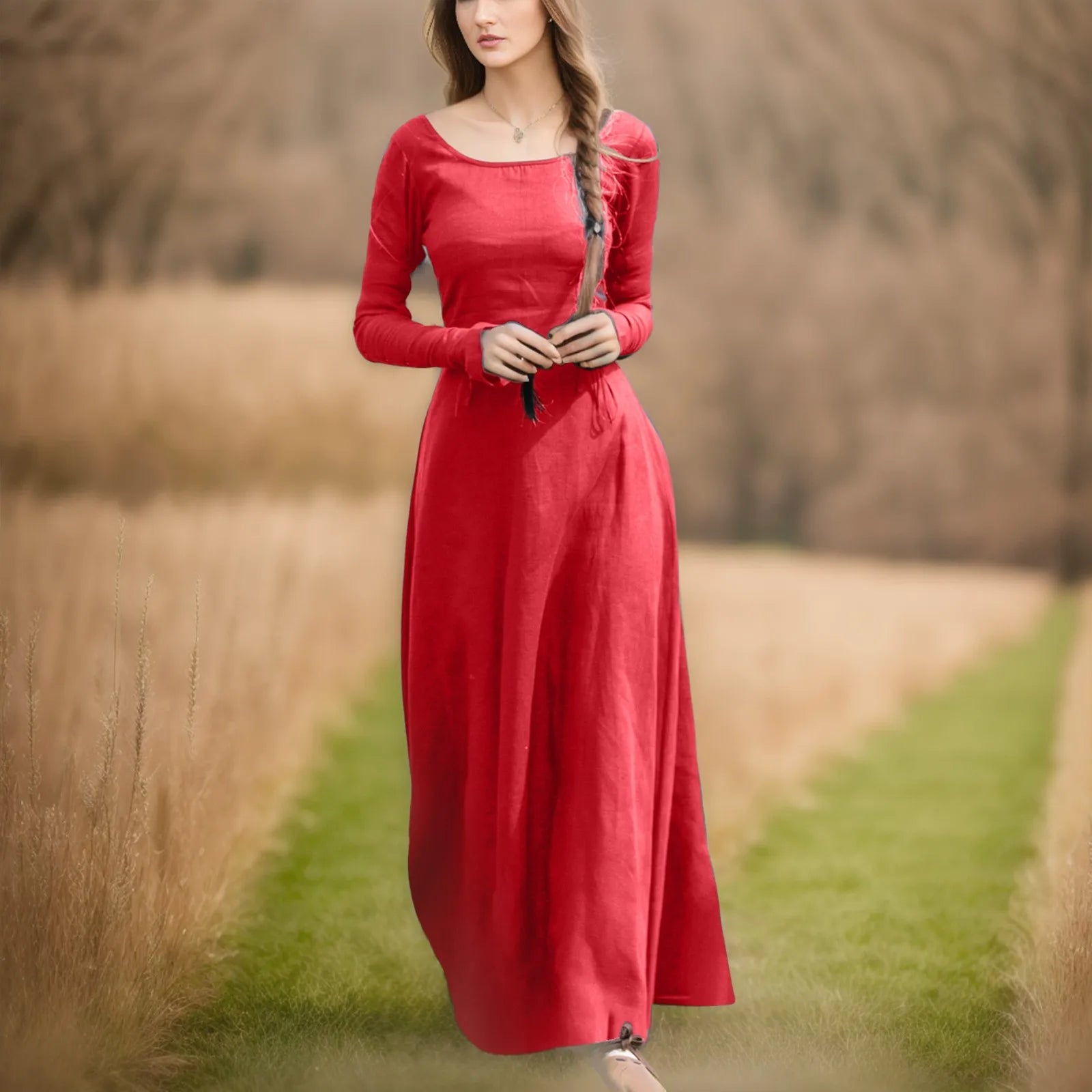 Long Sleeve Minimalist Maxi Dress with Soft A-Line Contemporary Fit