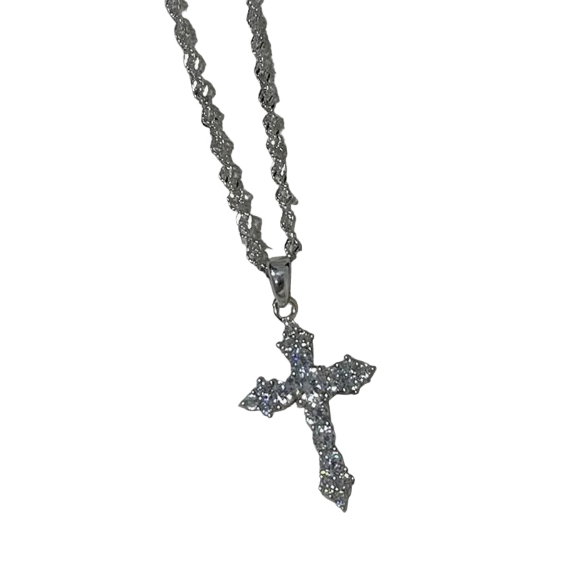 Crystal Cross Pendant Necklace for Gothic Dark Feminine and Y2K Styling