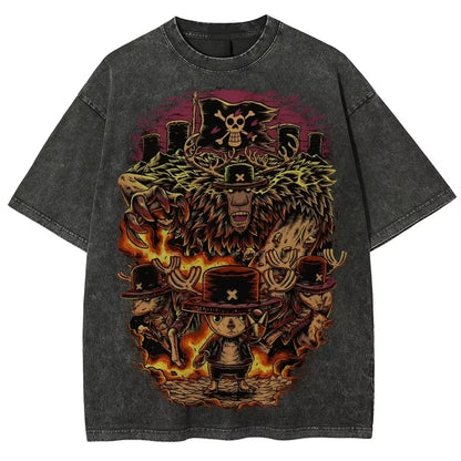 Dark Pirate Manga Oversized Vintage Washed Streetwear Graphic T-Shirt