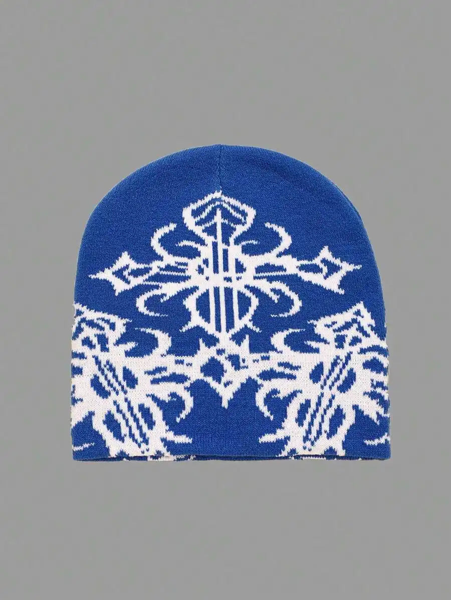 Modern Geometric Pattern Acrylic Knit Beanie for Everyday Streetwear and Casual Cold Weather Style