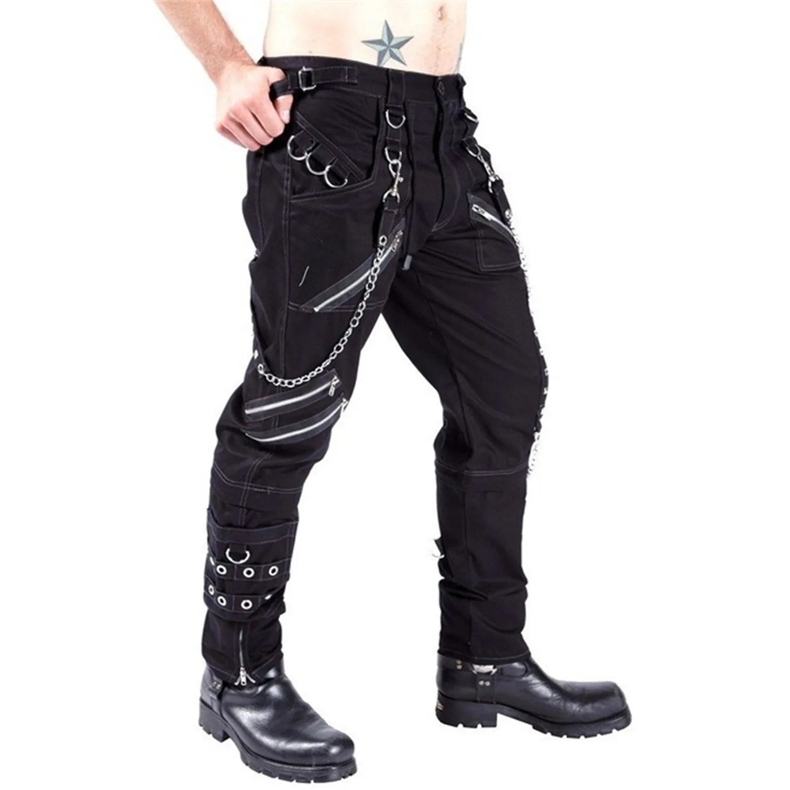 Men's Utility Strap Cargo Pants with Tapered Fit and Alternative Streetwear Style