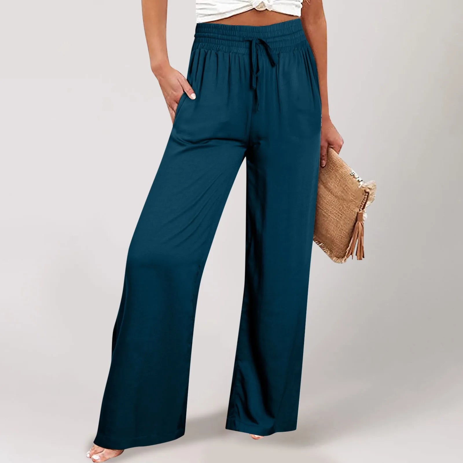 Women's High Waist Wide Leg Casual Trousers with Relaxed Tailored Everyday Style