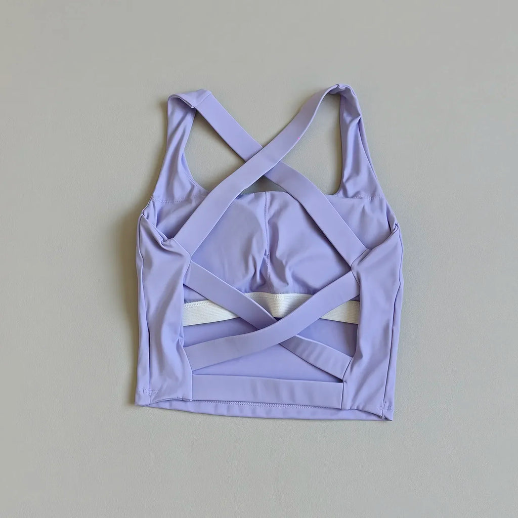 High-Coverage Sports Bra with Architectural Criss-Cross Strappy Back