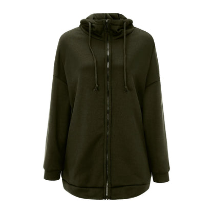Women's Mid-Length Oversized Hooded Sweatshirt Relaxed Streetwear Pullover with Front Pocket