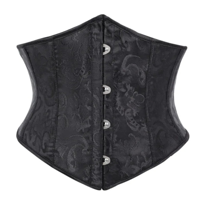 Elegant White Floral Jacquard Underbust Corset Waist Cincher