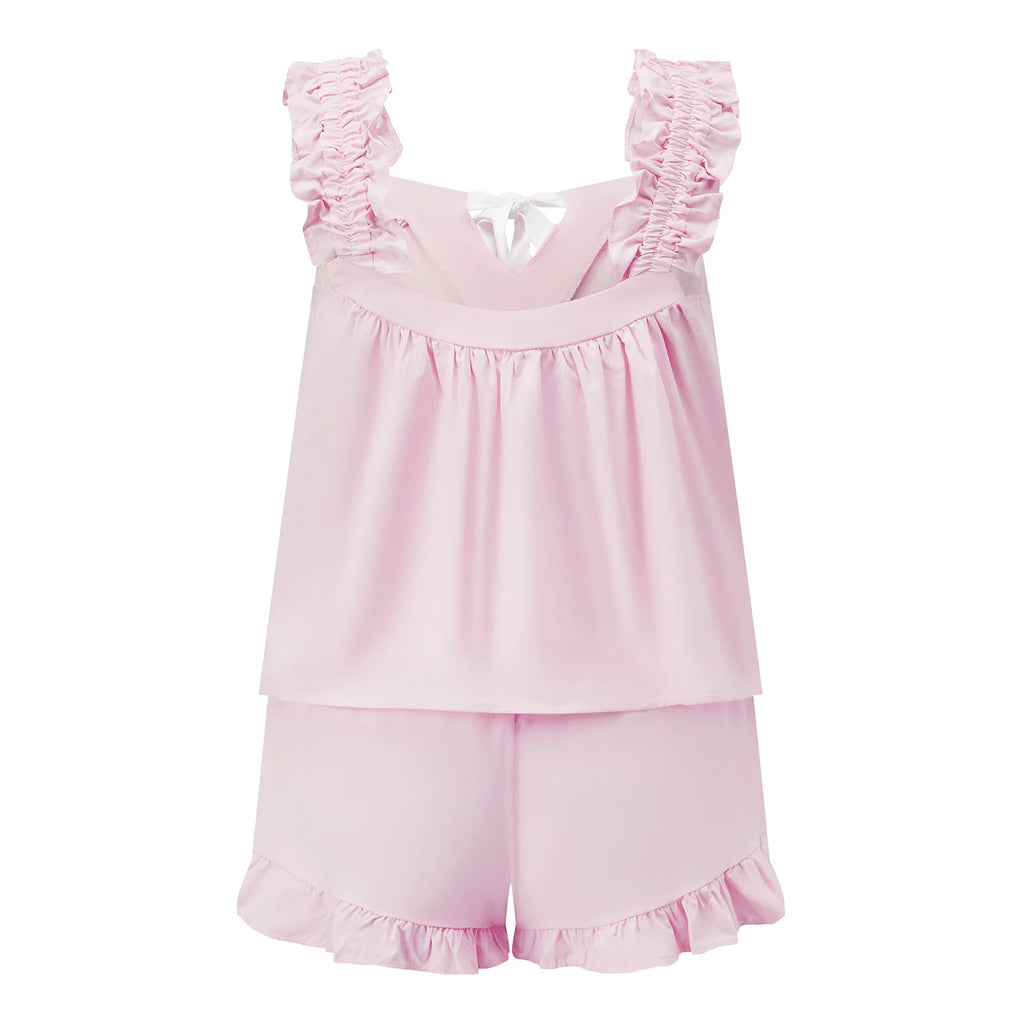 Women's Bow Detail Ruffle Trim Pajama Co-Ord Set Relaxed Summer Loungewear