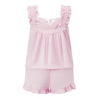 Women's Bow Detail Ruffle Trim Pajama Co-Ord Set Relaxed Summer Loungewear
