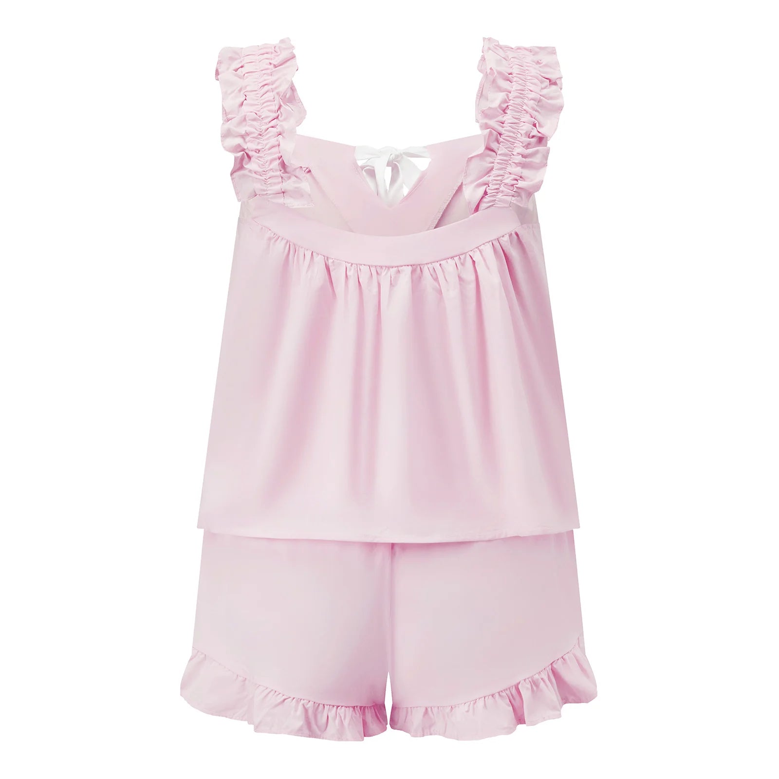 Women's Bow Detail Ruffle Trim Pajama Co-Ord Set Relaxed Summer Loungewear