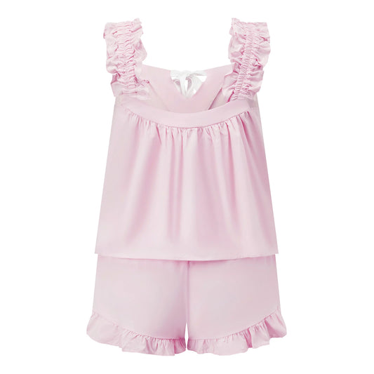 Women's Bow Detail Ruffle Trim Pajama Co-Ord Set Relaxed Summer Loungewear