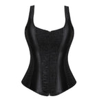 Vintage Floral Tapestry Overbust Corset with Wide Straps and Structured Seaming